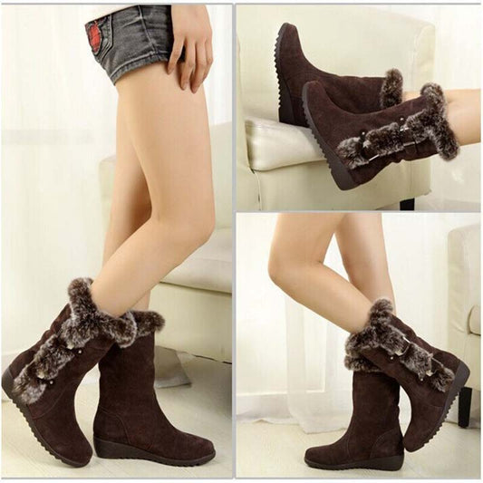 🎄Christmas Sale 49% OFF👢Women's Mid-Calf Snow Boots with Plush Trim - Cozy & Stylish