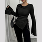 🔥Black Friday Sale 49% OFF🔥Funnel Neck Flare Sleeve Knit Top with Side Drawstring