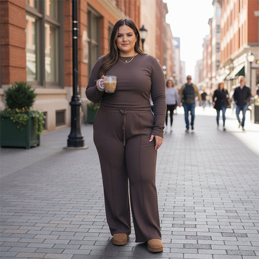 ✨Women’s Plus-Size Long-Sleeve Tops & Pants 2-Piece Set