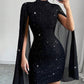 🧚🏻‍♀️Women's Elegant Cape Glitter Bodycon Mini Dress
