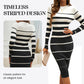 Women's Long-Sleeve Striped Bodycon Knit Dress