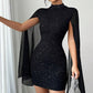 🧚🏻‍♀️Women's Elegant Cape Glitter Bodycon Mini Dress