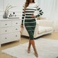 Women's Long-Sleeve Striped Bodycon Knit Dress