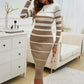 Women's Long-Sleeve Striped Bodycon Knit Dress