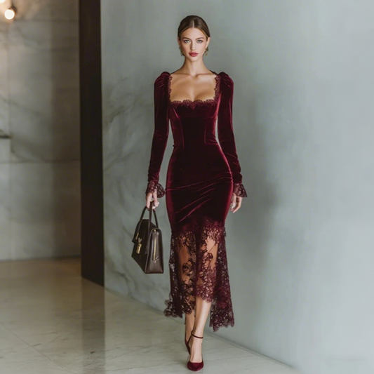 💗Black Friday Special Offer – 49% off!💗Women's Square Neck Lace Bodycon Dress