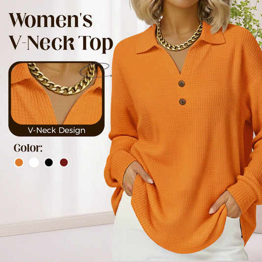 🔥2026 New arrivals offer-Women's V-Neck Waffle Knit Long Sleeve Top