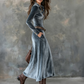 Women's Long Sleeve Velvet Maxi Dress