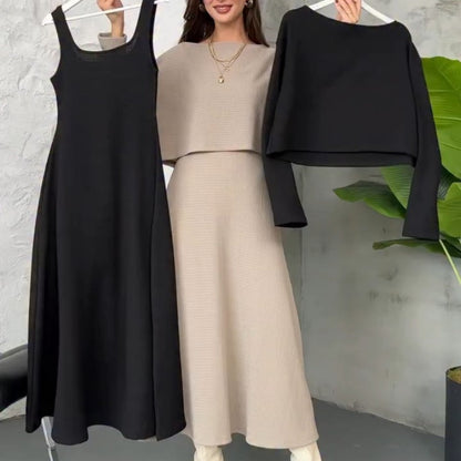 Women's 2-Piece Knit Outfits Tank Midi Dress & Crop Top