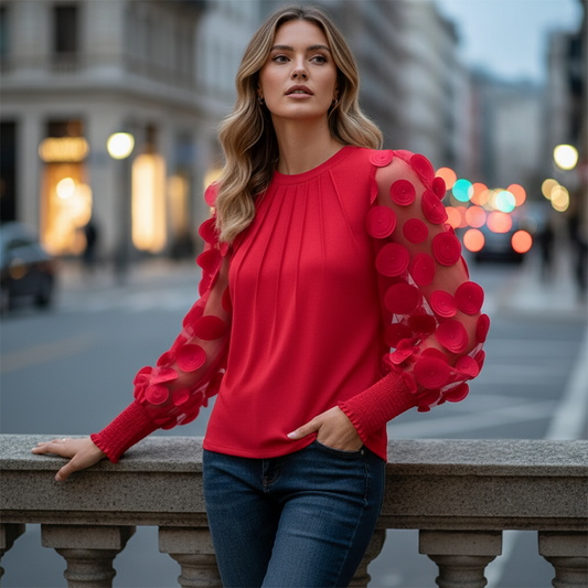 🔥HOT SALE 49% OFF! ✨Women's 3D Applique Mesh Sleeve Blous