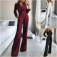 Women’s V-Neck Nipped Waist Wide-Leg Jumpsuit