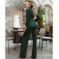 Women’s V-Neck Nipped Waist Wide-Leg Jumpsuit