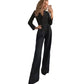 Women’s V-Neck Nipped Waist Wide-Leg Jumpsuit