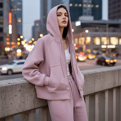 Soft Hooded Zipper Sweatshirt for Women