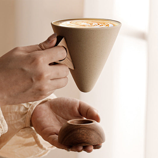 Vintage Coffee Mug with Wooden Handle & Saucer☕️