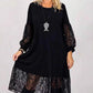 Lace Panel Sleeve & Hem Shift Dress
