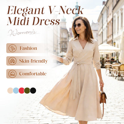 🌸Spring Pre-sale💐 £15.99!!⚡50K+ SOLD!Women's Elegant V-Neck A-Line Midi Dress 