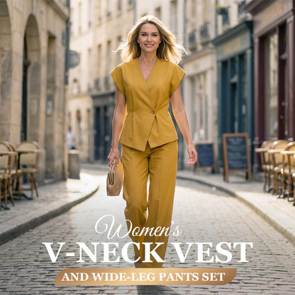 🎁HOT SALE 49% OFF!🔥 Women's V-Neck Vest and Wide-Leg Pants Set