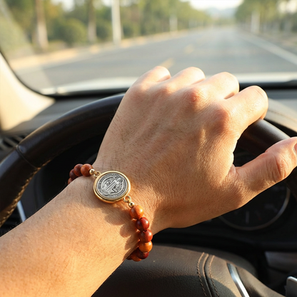 📢📢49%  OFF !! ⏰🛡️A Guardian's Companion✨Natural Wooden Bead St. Benedict Bracelet🎁Adjustable, Suitable for Both Men and Women