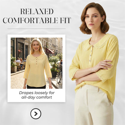 🔥Hot Sale 49% OFF👚Women's Lace Trim 3/4 Sleeve Blouse