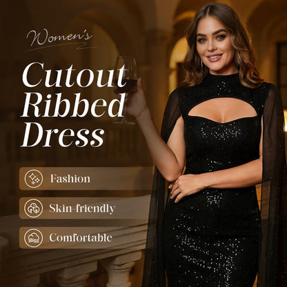 💃2026 New Arrivals 49% OFF💥Women's Cutout Ribbed Dress with Chiffon Cape