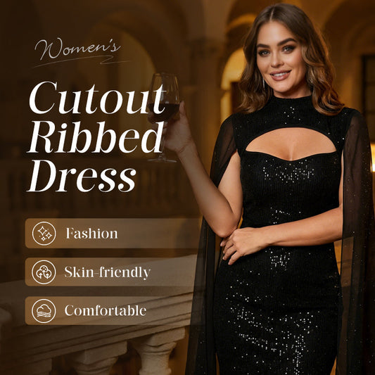💃2026 New Arrivals 49% OFF💥Women's Cutout Ribbed Dress with Chiffon Cape