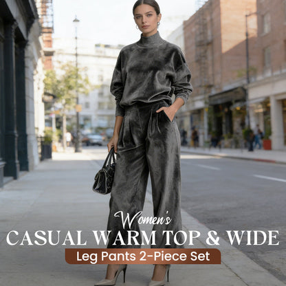 Women’s Casual Warm Top & Wide Leg Pants 2-Piece Set