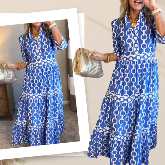 🌸Spring Specials Sale 49% OFF🌸💐Women’s Geometric Print V-Neck Maxi Dress