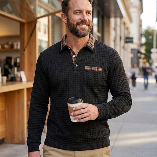 Men's Plaid Patchwork Textured Long-Sleeve Shirt