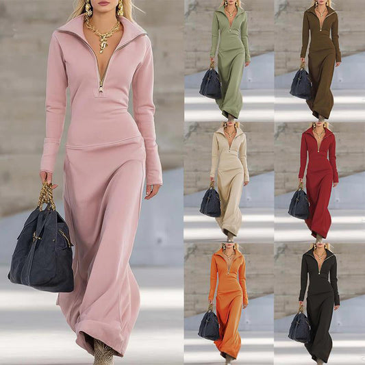 Women's Half-Zip Slim-Fit Maxi Dress