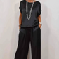Women's Satin Short Sleeve Top & Pants 2-Piece Set