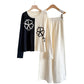Women's Two-Piece Knit Set with Clover Embroidery