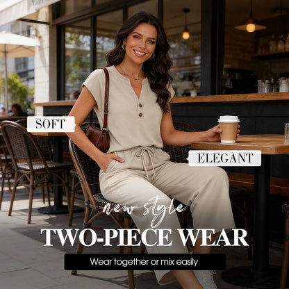 Short Sleeve Top and Wide Leg Pants Outfit