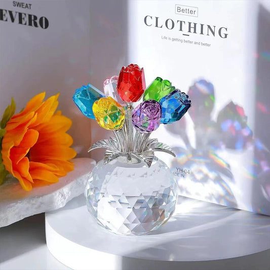 💖 Hot Sale 49% OFF 🌹Everlasting Crystal Rose Flower Figurine in Vase🌸