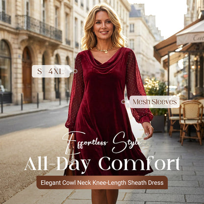 🔥HOT SALE - 💃🏻Women’s Elegant Cowl Neck Knee-Length Sheath Dress