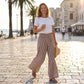 ⏳LAST DAY SALE 49% OFF!🎁Striped Gingham Wide Leg Pants High Waisted With Pockets