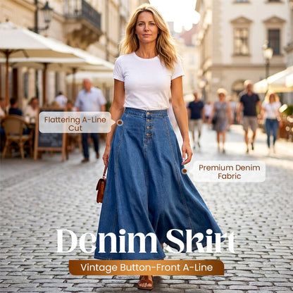 ⏳Limited-time 49% off⏰Vintage Button-Front A-Line Denim Skirt👗