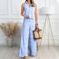 Elegant Hollow-Out Sleeveless Blouse & Trousers Suit