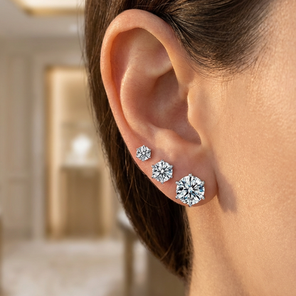 Classic 6-Prong Stainless Steel Earrings with Butterfly Backs