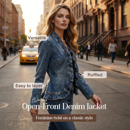 🎁New arrival 49% OFF💥Women's Ruffle Trim Open-Front Denim Jacket