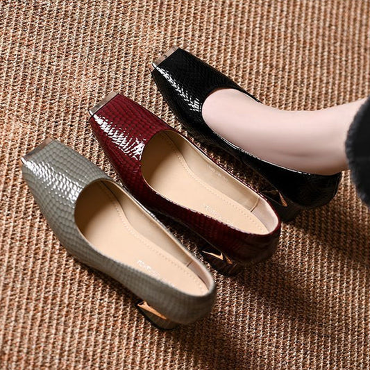 🐍 49% OFF! 👠 Women's Snakeskin Block Heel Pumps – Square Toe, Metal Accent & All-Day Comfort ✨