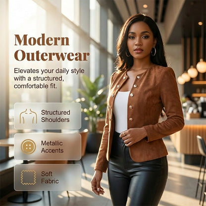 🔥🎁New 49% OFF🔥Women's Faux Suede Collarless Open Front Jacket