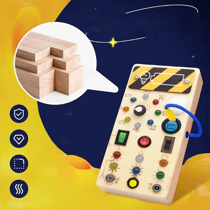 💡🎛️ Wooden LED Busy Board – Interactive Switch & Light Activity Toy for Kids
