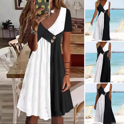 Women's Elegant Patchwork V-Neck Dress