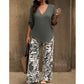 🔥LAST DAY 49% OFF ☀️🛍️Women's V-Neck Blouse & Printed Wide-Leg Pants Set