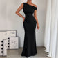 Women's One-Shoulder Ruched Fishtail Maxi Dress