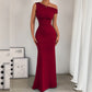 Women's One-Shoulder Ruched Fishtail Maxi Dress