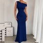 Women's One-Shoulder Ruched Fishtail Maxi Dress