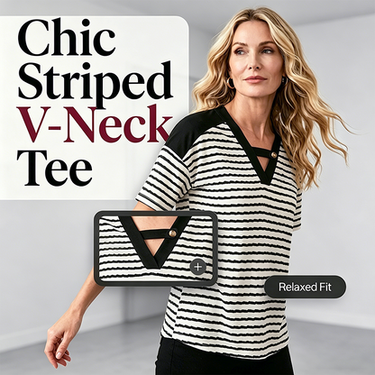 Women's Striped V-Neck Short Sleeve T-Shirt