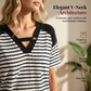 Women's Striped V-Neck Short Sleeve T-Shirt