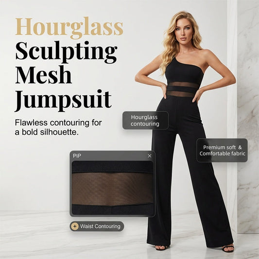 📢📢49% OFF !! ⏰One-Shoulder Mesh Panel Wide-Leg Jumpsuit